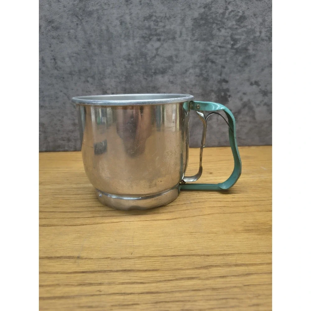 5 Cup Aluminum Flour Sifter Turquoise Teal Handle Made in USA